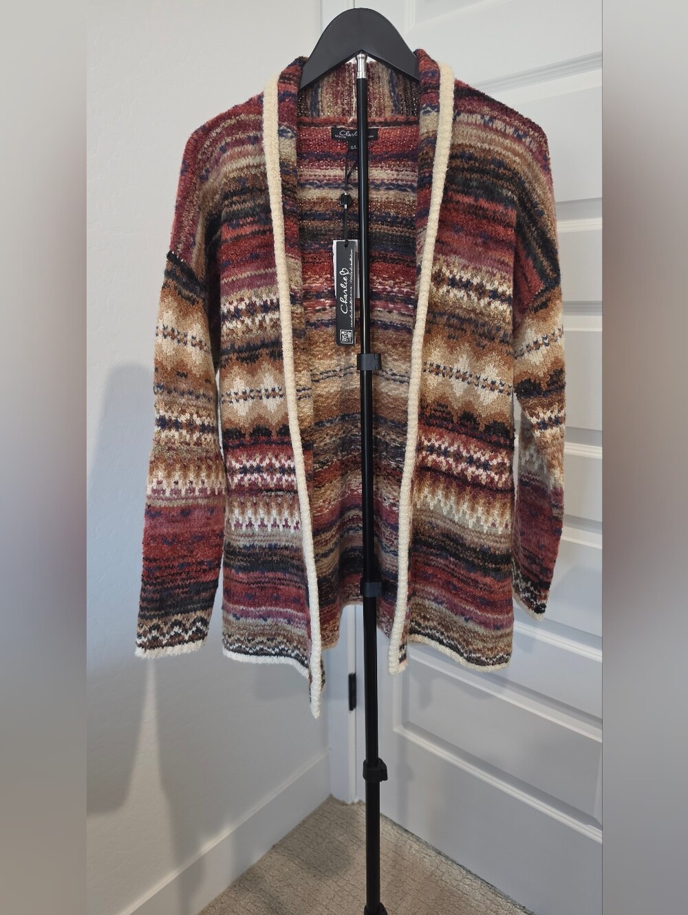 Women's Multicolor Fair Isle Hooded Cardigan Sweater